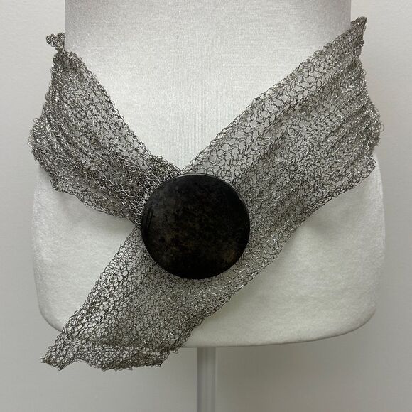 Silver Mesh Belt with Round Brushed Metal  Buckle Adjustable Hip Waist - Picture 1 of 9